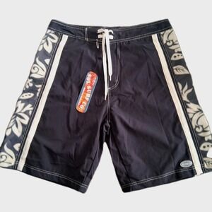 NWT Sol Surf Co Men's 34 X 10" Nylon Board Shorts Black Hawaiian Style Y2k  $42